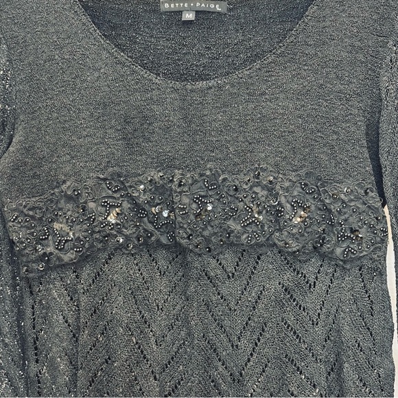 Bette Paige Y2K Beaded Bell Sleeve Babydoll Crochet Sweater Black Medium - Picture 4 of 10